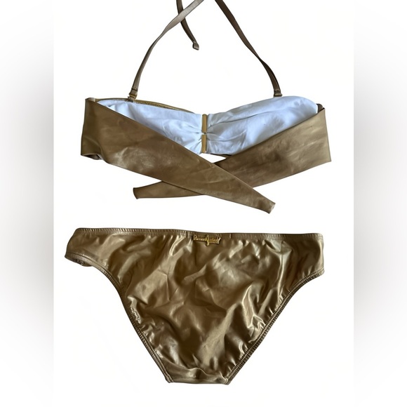 Iracema Scharf Luxury Brazilian Bikini Set S Gold Brown Bandeau Top & Bottom NWT - Picture 2 of 15